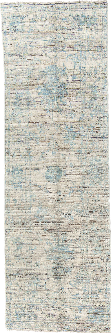 2' x 8' one-of-a-kind handmade vintage Tulu runner rug. Color palette: blue, dark gray, gainsboro, gray, light blue