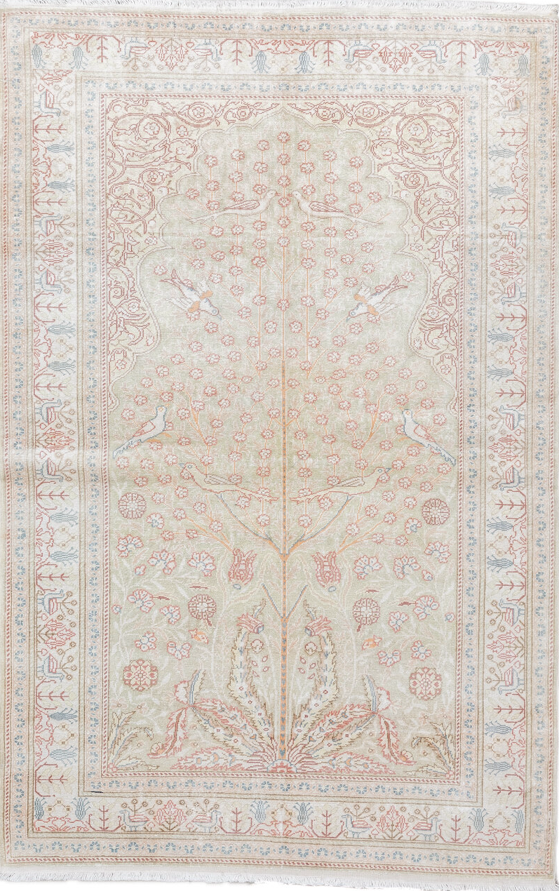 3' x 5' one-of-a-kind handmade vintage Kaisary small size rug. Color palette: beige, brown, dark gray, gainsboro, gray