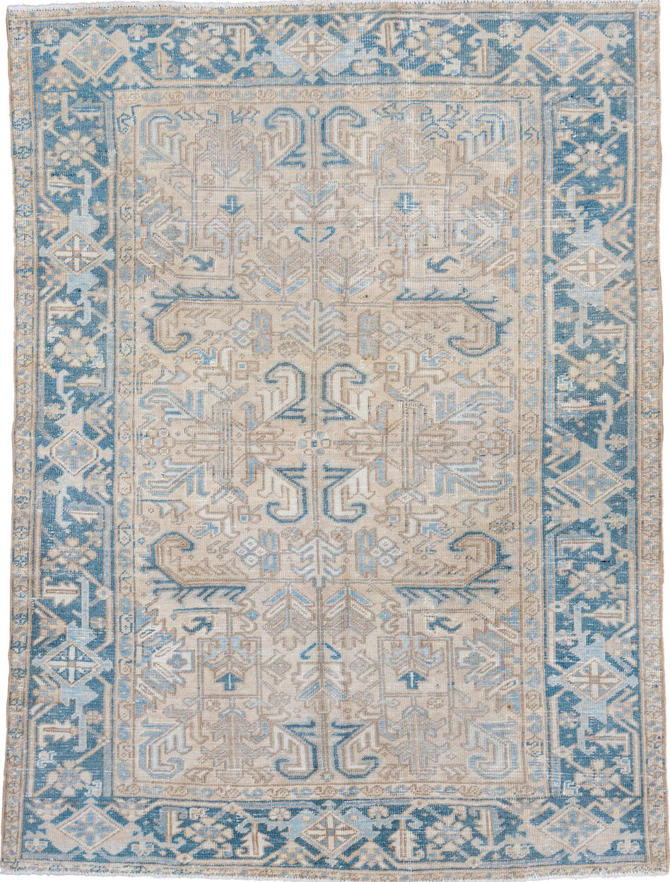 6' x 8' one-of-a-kind handmade vintage Heriz medium size rug. Color palette: arapawa, blue, dim gray, gainsboro, gray