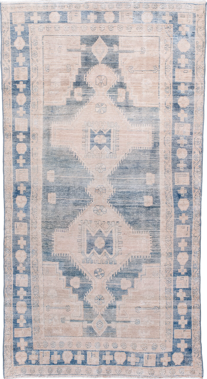 4' x 6' one-of-a-kind handmade vintage Malayer small size rug. Color palette: antiquewhite, black, blue, charcoal