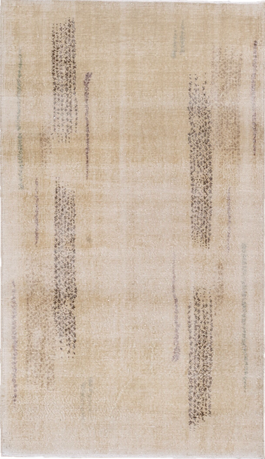 3' x 6' one-of-a-kind handmade vintage Oushak small size rug. Color palette: brown, gray, light gray, linen, off-white