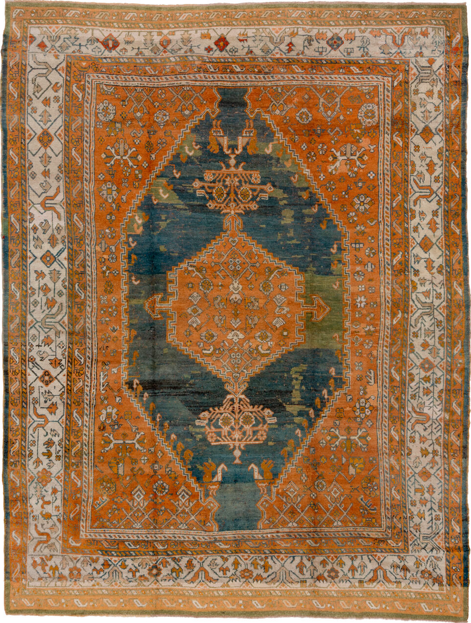 10' x 13' one-of-a-kind handmade vintage Oushak large size rug. Color palette: brown, dim gray, gray, orange