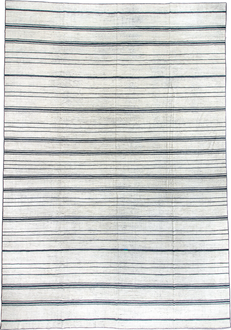 13' x 19' one-of-a-kind handmade vintage Tulu oversize rug. Color palette: black, blue, dark gray, dim gray, gainsboro, gray
