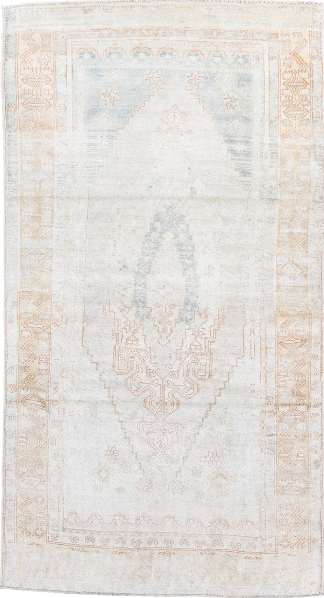 3' x 7' one-of-a-kind handmade vintage Anatol rug. Color palette: antiquewhite, brown, dark gray, gainsboro, gray