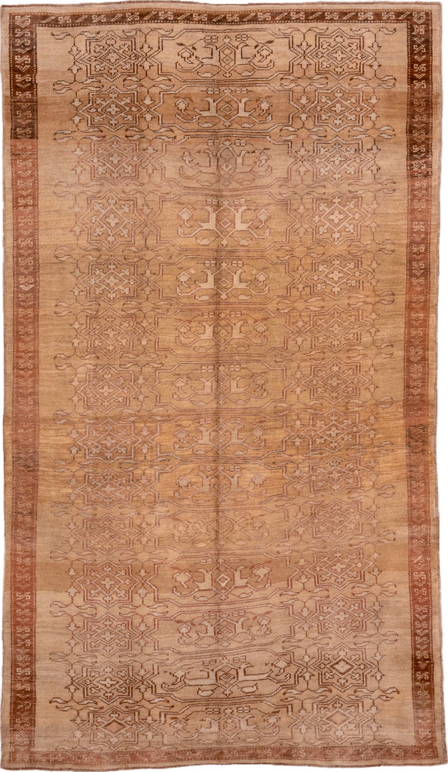 6' x 10' one-of-a-kind handmade vintage Kars large size rug. Color palette: brown, pink