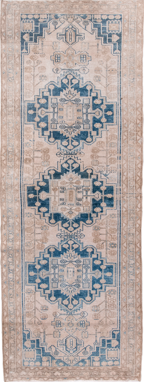 3' x 9' one-of-a-kind handmade vintage Malayer runner rug. Color palette: arapawa, blue, dark gray, dim gray, gainsboro