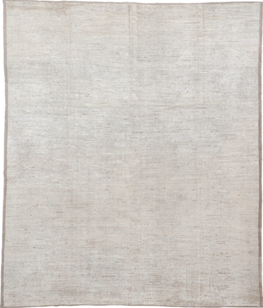 12' x 14' one-of-a-kind handmade vintage Tulu oversize rug. Color palette: off-white, gray, light gray, pink, gainsboro