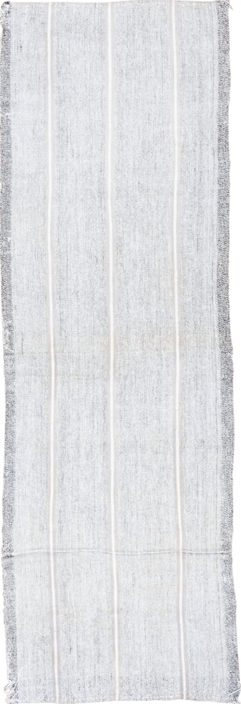 2' x 7' one-of-a-kind handmade vintage Flatweave runner rug. Color palette: dark gray, gainsboro, gray, light blue