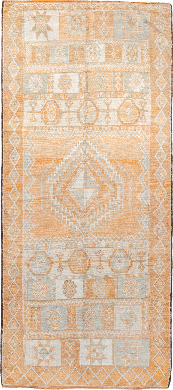 5' x 11' one-of-a-kind handmade vintage Moroccan rug. Color palette: antiquewhite, blanched almond, brown, burlywood, gray