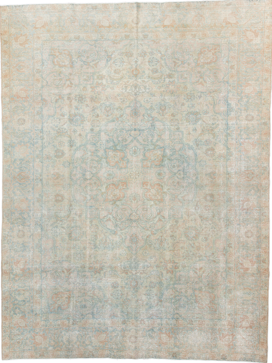 7' x 10' one-of-a-kind handmade vintage Tabriz large size rug. Color palette: brown, gainsboro, gray, light gray, off-white
