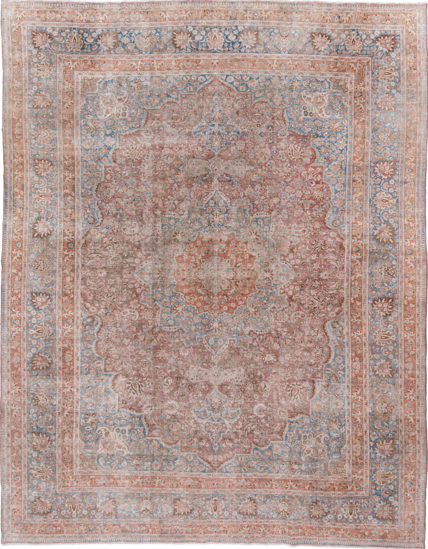 10' x 13' one-of-a-kind handmade vintage Meshed large size rug. Color palette: brown, gray, light gray, light slate gray