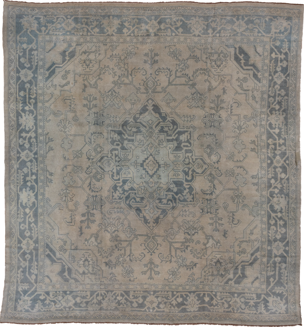 10' x 11' one-of-a-kind handmade vintage Oushak large size rug. Color palette: brown, dark gray, dim gray, gray, light gray