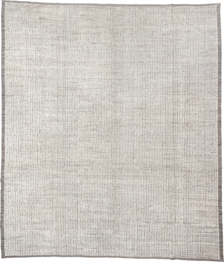 12' x 14' one-of-a-kind handmade vintage Tulu oversize rug. Color palette: dark gray, gainsboro, gray, light gray, off-white