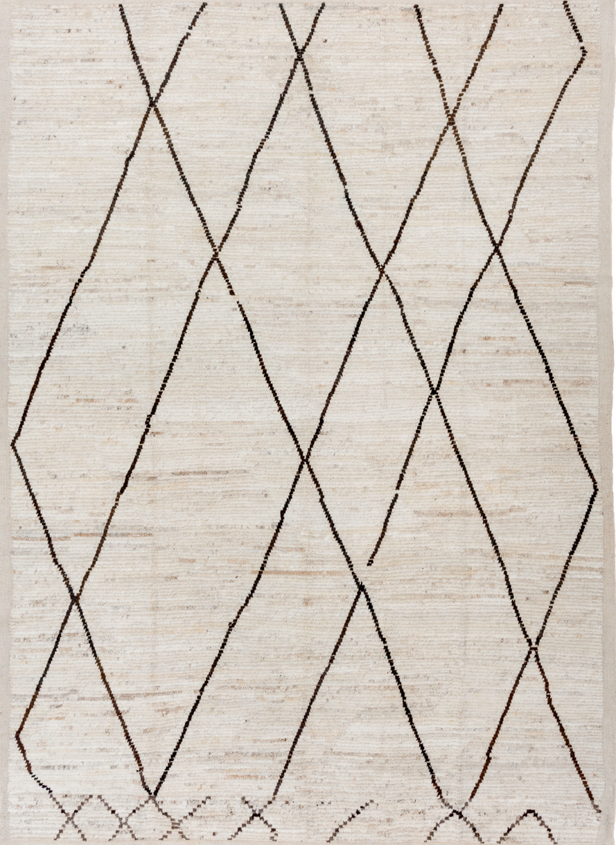 8' x 12' one-of-a-kind handmade vintage Tulu large size rug. Color palette: black, brown, gainsboro, gray, light gray, linen