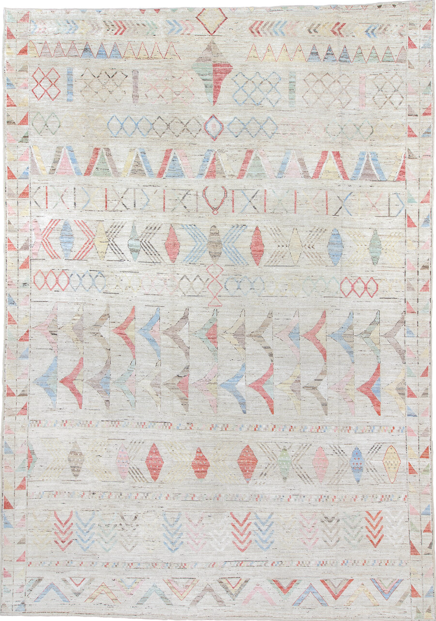 13' x 19' one-of-a-kind handmade vintage Tulu oversize rug. Color palette: black, charcoal, dark gray, gainsboro, gray