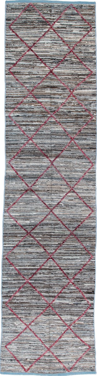 2' x 10' one-of-a-kind handmade vintage Tulu runner rug. Color palette: black, blue, brown, dark gray, dim gray, gainsboro