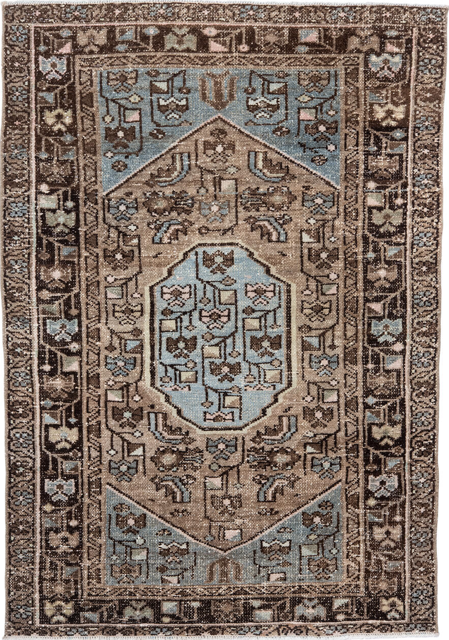 3' x 4' one-of-a-kind handmade vintage Hamadan small size rug. Color palette: antiquewhite, black, brown, dark gray