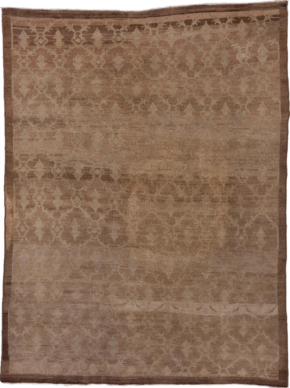 6' x 9' one-of-a-kind handmade vintage Oushak medium size rug. Color palette: brown, gray, light gray, off-white, orange