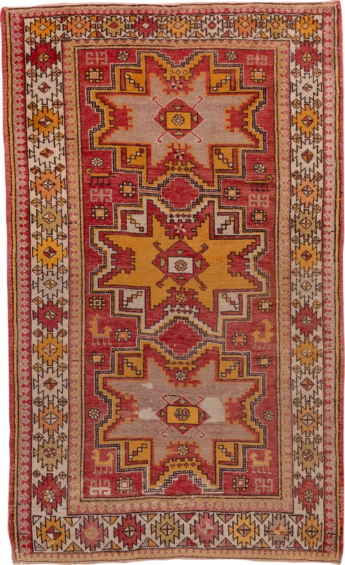 3' x 5' one-of-a-kind handmade vintage Oushak small size rug. Color palette: brown, pink, red