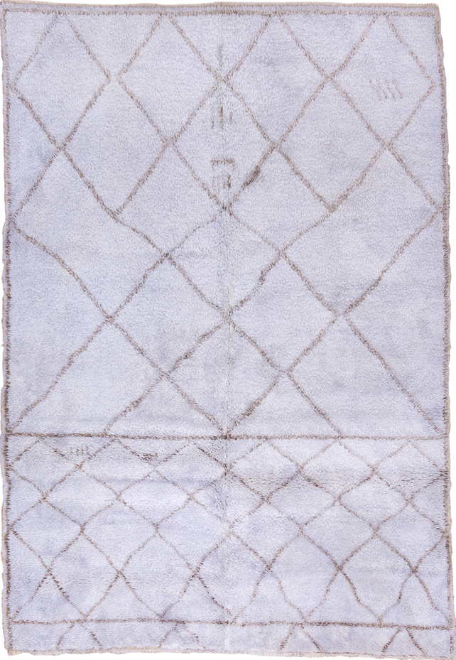 5' x 8' one-of-a-kind handmade vintage Moroccan medium size rug. Color palette: gray, lavender, light blue, light gray