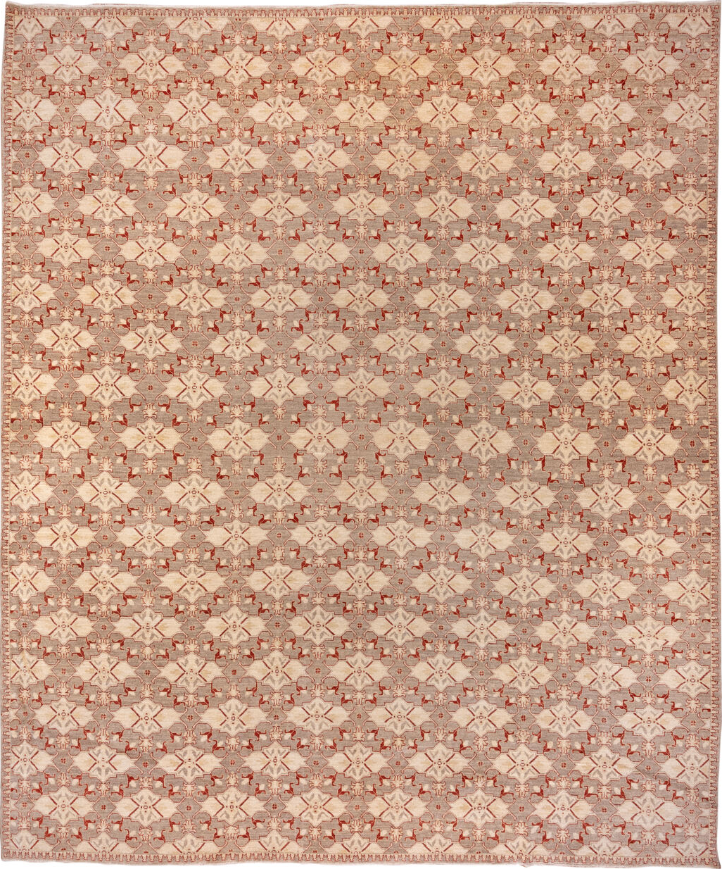 13' x 16' one-of-a-kind handmade vintage Sivas oversize rug. Color palette: brown, maroon, off-white, orange, pink, red