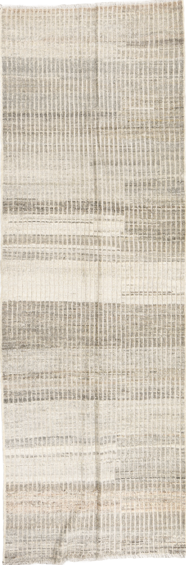 3' x 9' one-of-a-kind handmade vintage Tulu runner rug. Color palette: dark gray, dim gray, gainsboro, gray, light gray