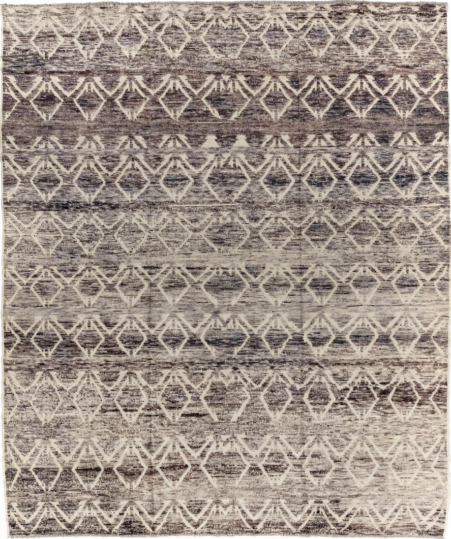 9' x 11' one-of-a-kind handmade vintage Tulu large size rug. Color palette: black, blue, charcoal, dark gray, gainsboro