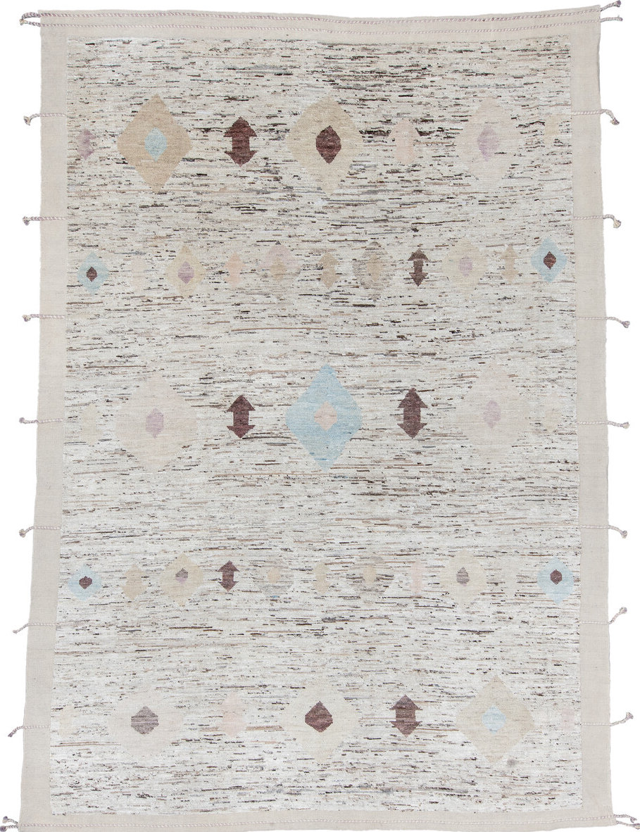 9' x 12' one-of-a-kind handmade vintage Tulu large size rug. Color palette: dark gray, gainsboro, gray, light blue