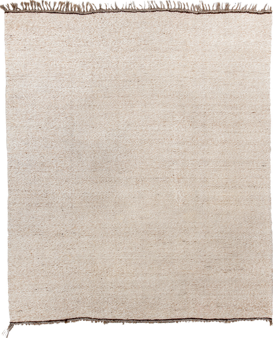 7' x 8' one-of-a-kind handmade vintage Kilim rug. Color palette: antiquewhite, brown, gray, light gray, linen, off-white
