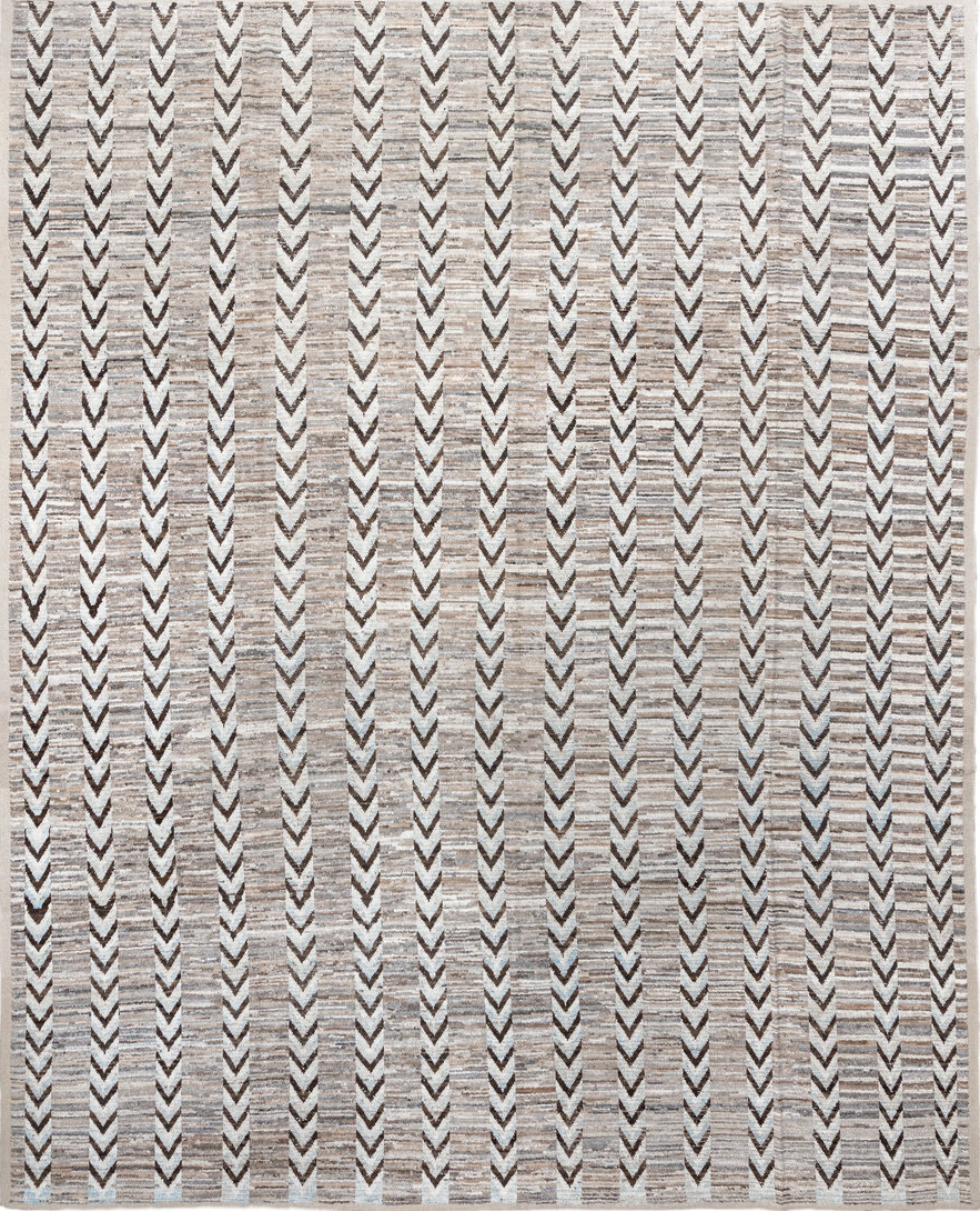 12' x 15' one-of-a-kind handmade vintage Tulu oversize rug. Color palette: gray, pink, black, off-white, light gray, brown