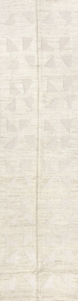 3' x 11' one-of-a-kind handmade vintage Tulu runner rug. Color palette: dark gray, gainsboro, gray, light gray, off-white