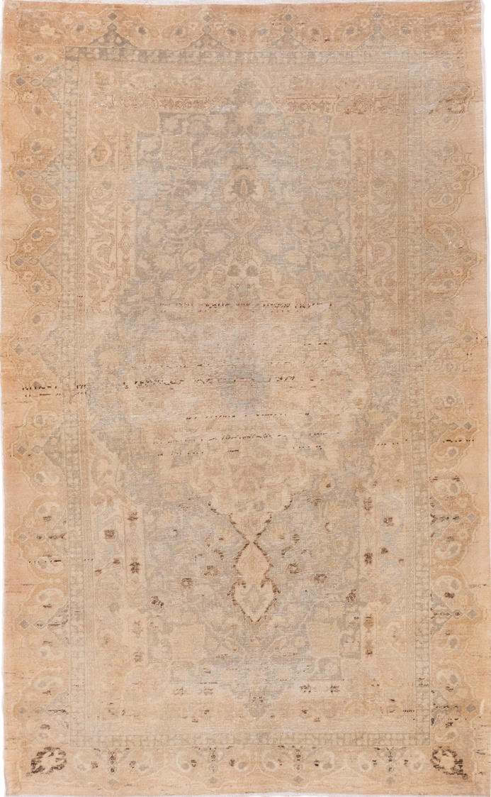 4' x 6' one-of-a-kind handmade vintage Sivas small size rug. Color palette: brown, gray, light gray, off-white, orange, pink
