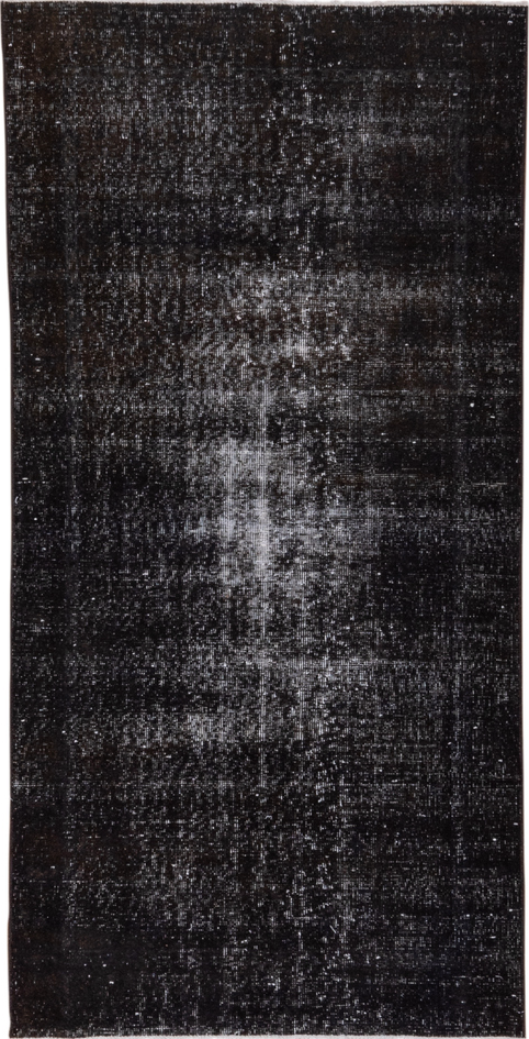 3' x 6' one-of-a-kind handmade vintage Overdyed runner rug. Color palette: black, blue, charcoal, dark gray, dim gray, gray