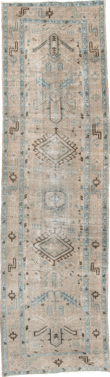3' x 11' one-of-a-kind handmade vintage Sarab runner rug. Color palette: gray, light gray, off-white, silver, gainsboro