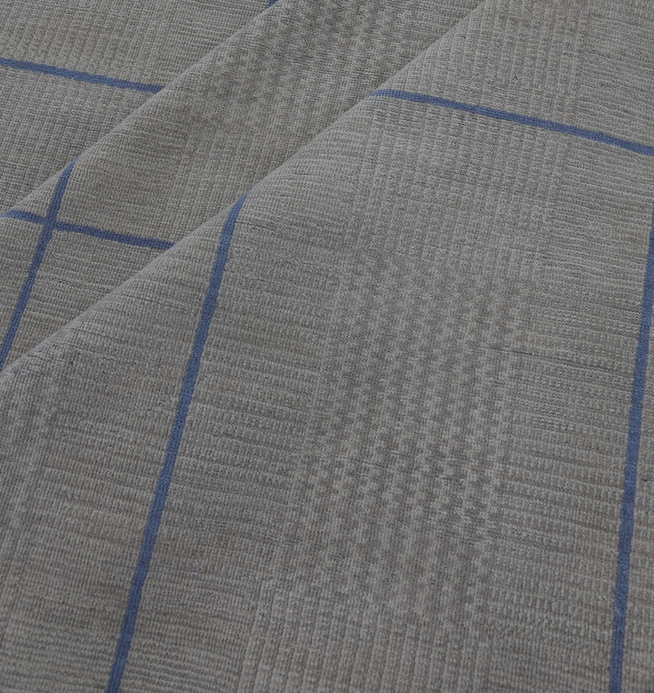 13' x 18' one-of-a-kind handmade vintage Contemporary oversize rug. Color palette: blue, dark gray, dim gray, fiord, gray