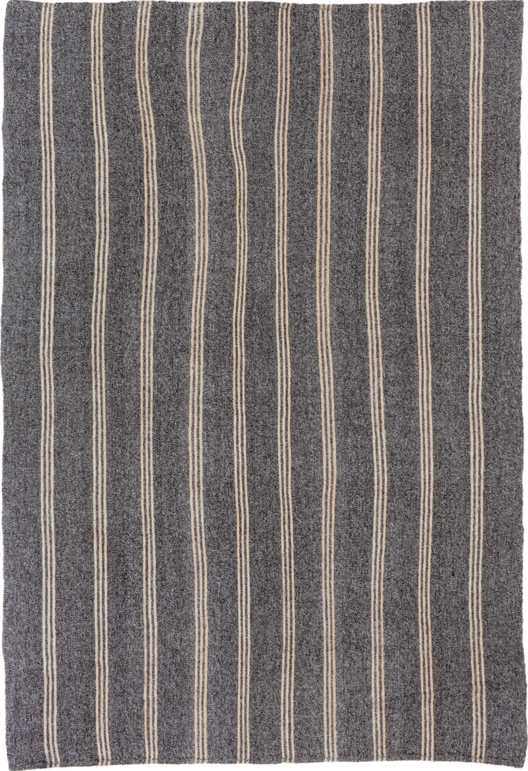 6' x 9' one-of-a-kind handmade vintage Flatweave medium size rug. Color palette: black, charcoal, dark gray, dim gray, gray