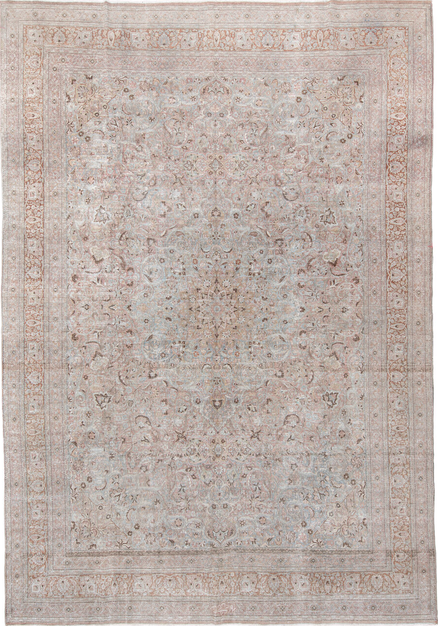 10' x 15' one-of-a-kind handmade vintage Khorassan rug. Color palette: pink, light gray, off-white, gray, gainsboro, silver