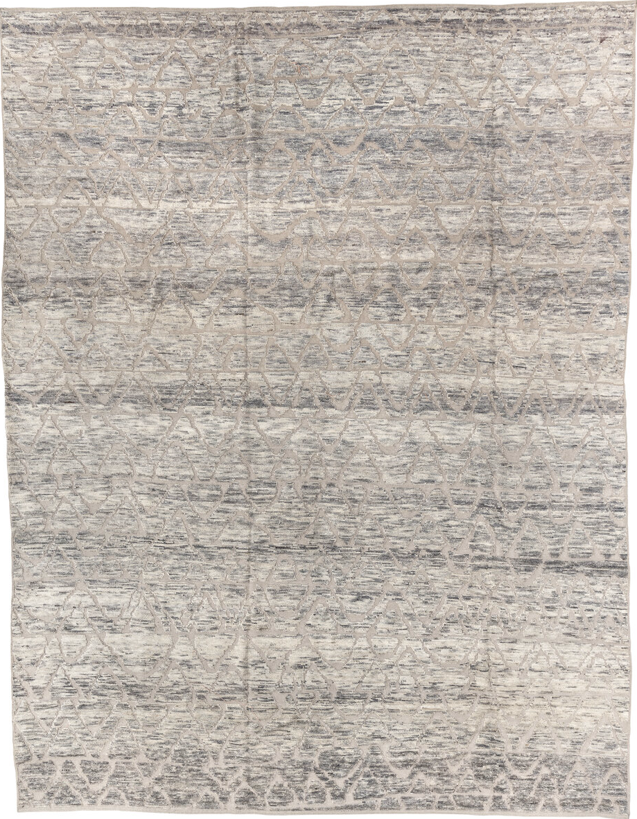 9' x 12' one-of-a-kind handmade vintage Tulu large size rug. Color palette: black, dark gray, dim gray, gainsboro, gray