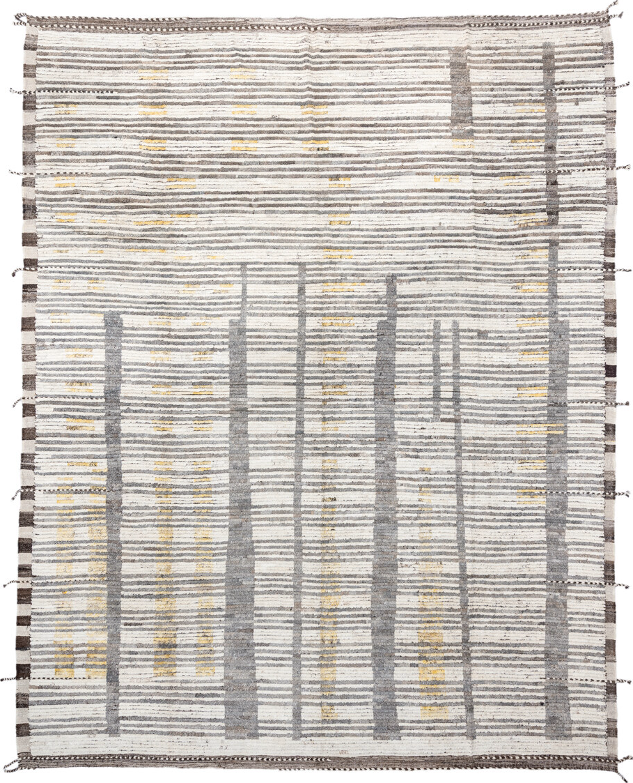 12' x 15' one-of-a-kind handmade vintage Tulu oversize rug. Color palette: bisque, blanched almond, brown, dim gray