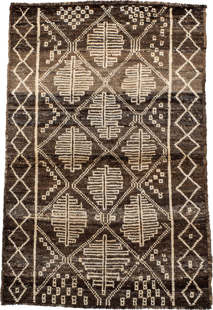 3' x 5' one-of-a-kind handmade vintage Moroccan small size rug. Color palette: antiquewhite, bisque, blanched almond, brown