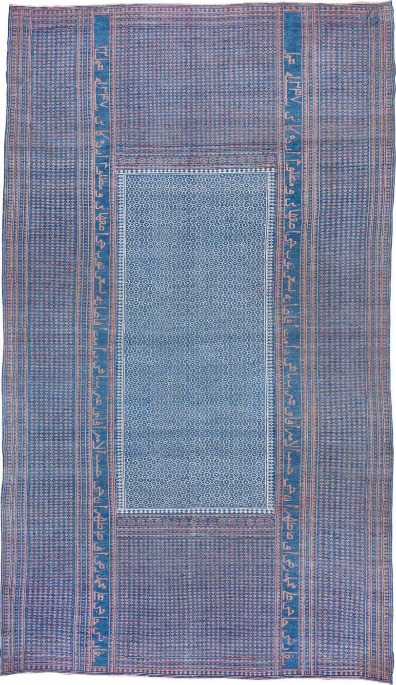 10' x 17' one-of-a-kind handmade vintage Kilim rug. Color palette: blue, fiord, gray, light blue, light gray, off-white