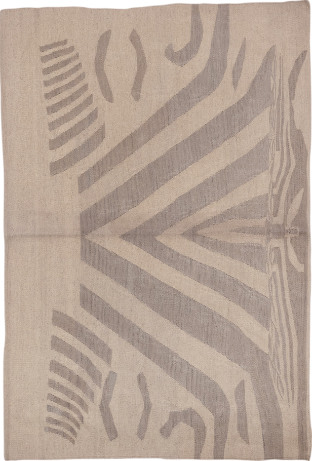 4' x 5' one-of-a-kind handmade vintage Kilim small size rug. Color palette: gainsboro, gray, light gray, off-white, pink