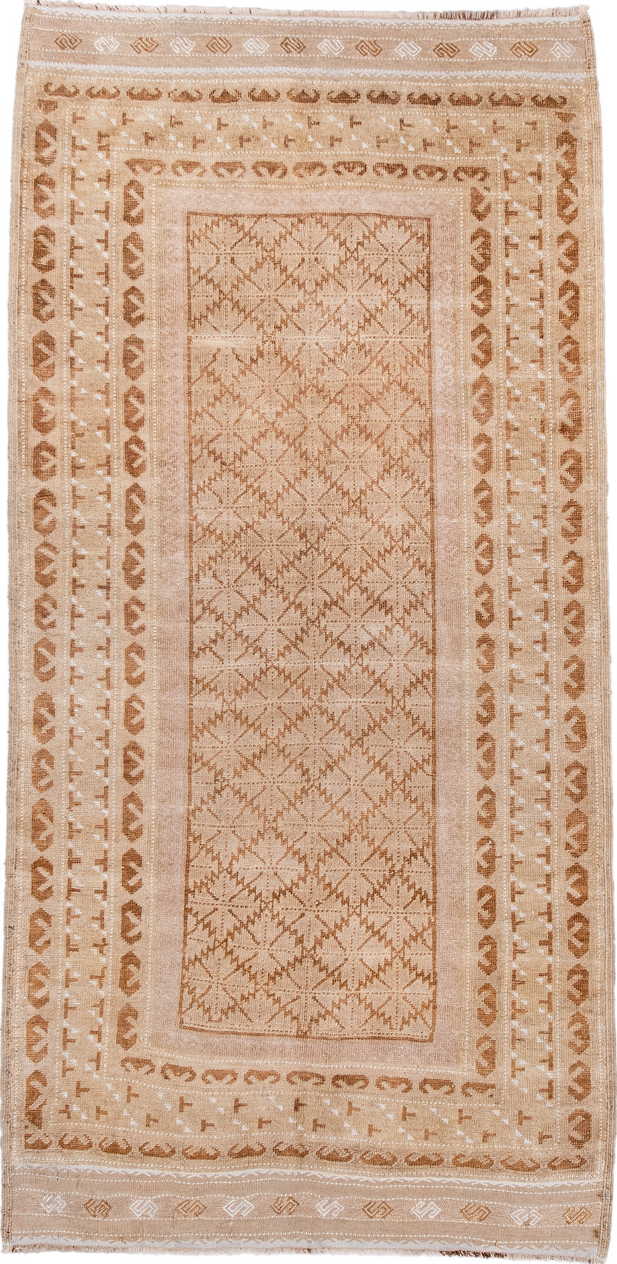 3' x 4' one-of-a-kind handmade vintage Karaje small size rug. Color palette: brown, gray, light gray, off-white, orange