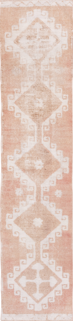 2' x 12' one-of-a-kind handmade vintage Oushak runner rug. Color palette: brown, gainsboro, gray, light gray, off-white