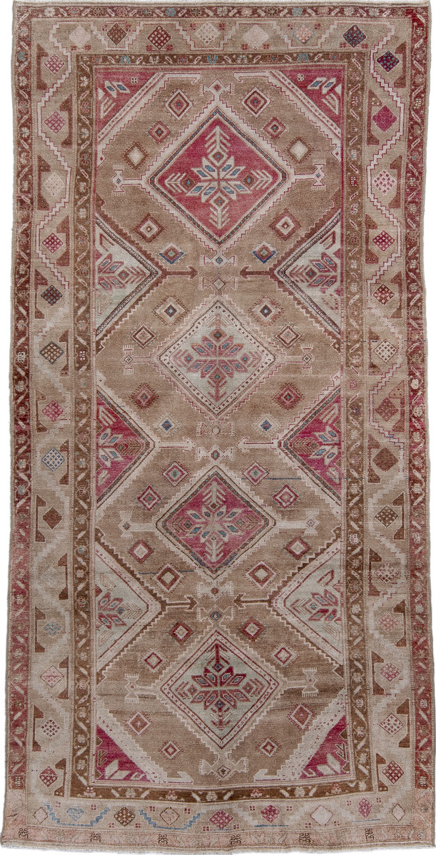 5' x 10' one-of-a-kind handmade vintage Hamadan runner rug. Color palette: blue, brown, dim gray, gray, light gray