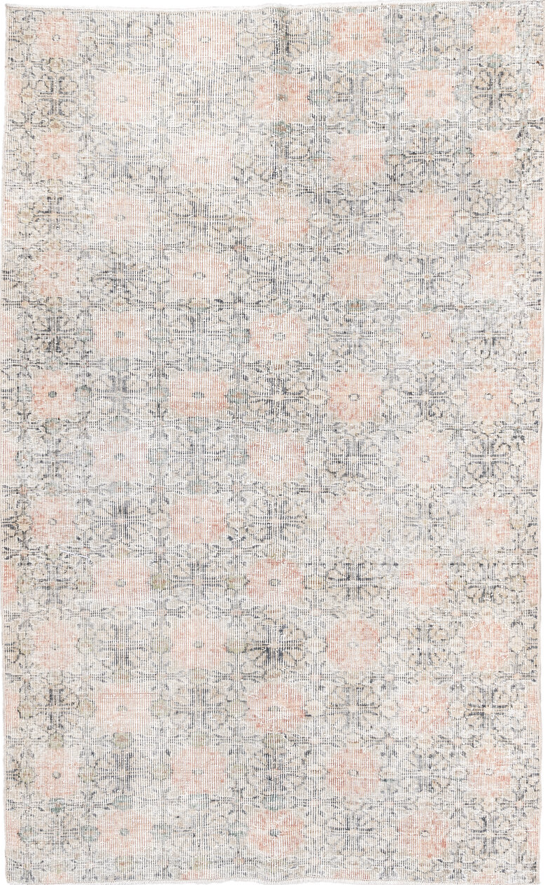 4' x 6' one-of-a-kind handmade vintage Sparta small size rug. Color palette: black, charcoal, dark gray, dim gray, gainsboro