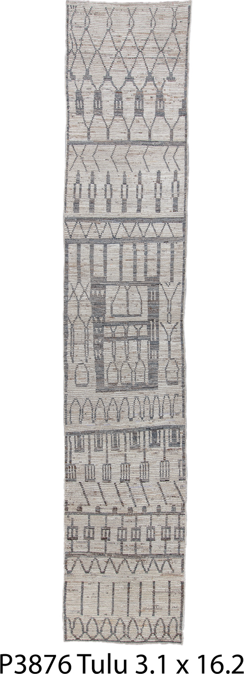 3' x 16' one-of-a-kind handmade vintage Tulu runner rug. Color palette: black, charcoal, dark gray, dim gray, gainsboro