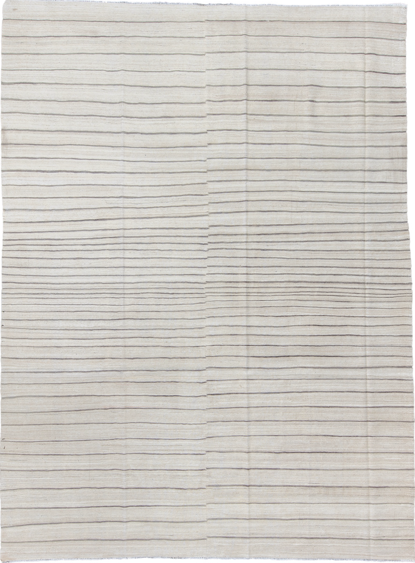 8' x 12' one-of-a-kind handmade vintage Kilim large size rug. Color palette: dark gray, dim gray, gainsboro, gray