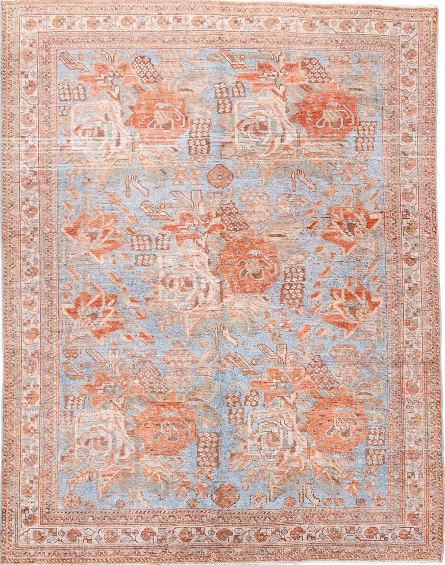 5' x 6' one-of-a-kind handmade vintage Afshar rug. Color palette: brown, dark gray, dark salmon, dim gray, gray, light blue
