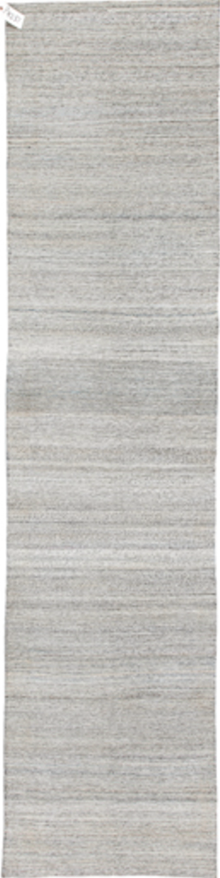 3' x 12' one-of-a-kind handmade vintage Kilim runner rug. Color palette: dark gray, gainsboro, gray, light gray, off-white